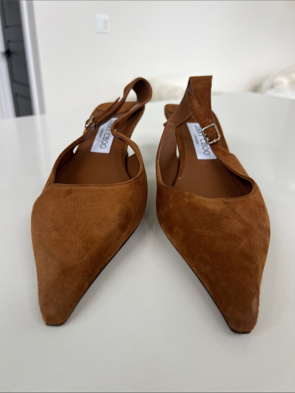 Jimmy Choo didi 45 caramel brown suede leather slingback pointed toe pumps 39 - Picture 4 of 10